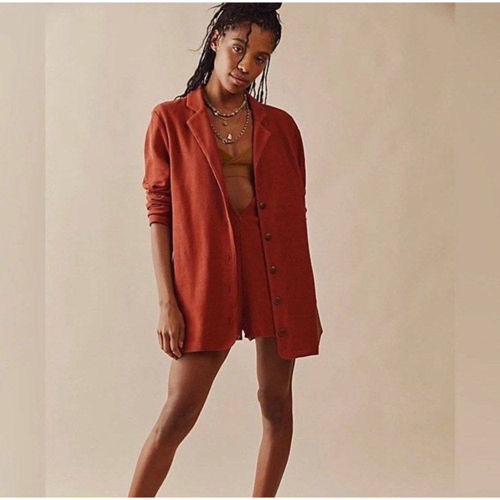 Free People Beach Lizzie Sweater Romper One Piece Blazer S Burnt Orange Festive